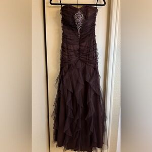 Vintage Y2K Jessica McClintock strapless brown Tulle dress Fairycore Prom Ruched